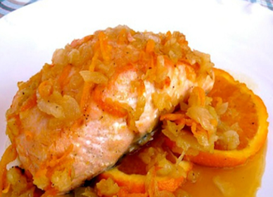 Salmon al horno con naranja y miel Salmon al horno con naranja y miel